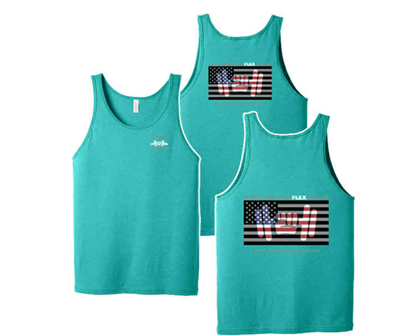 Front and back of Teal Flex Level Fitness Tank Top